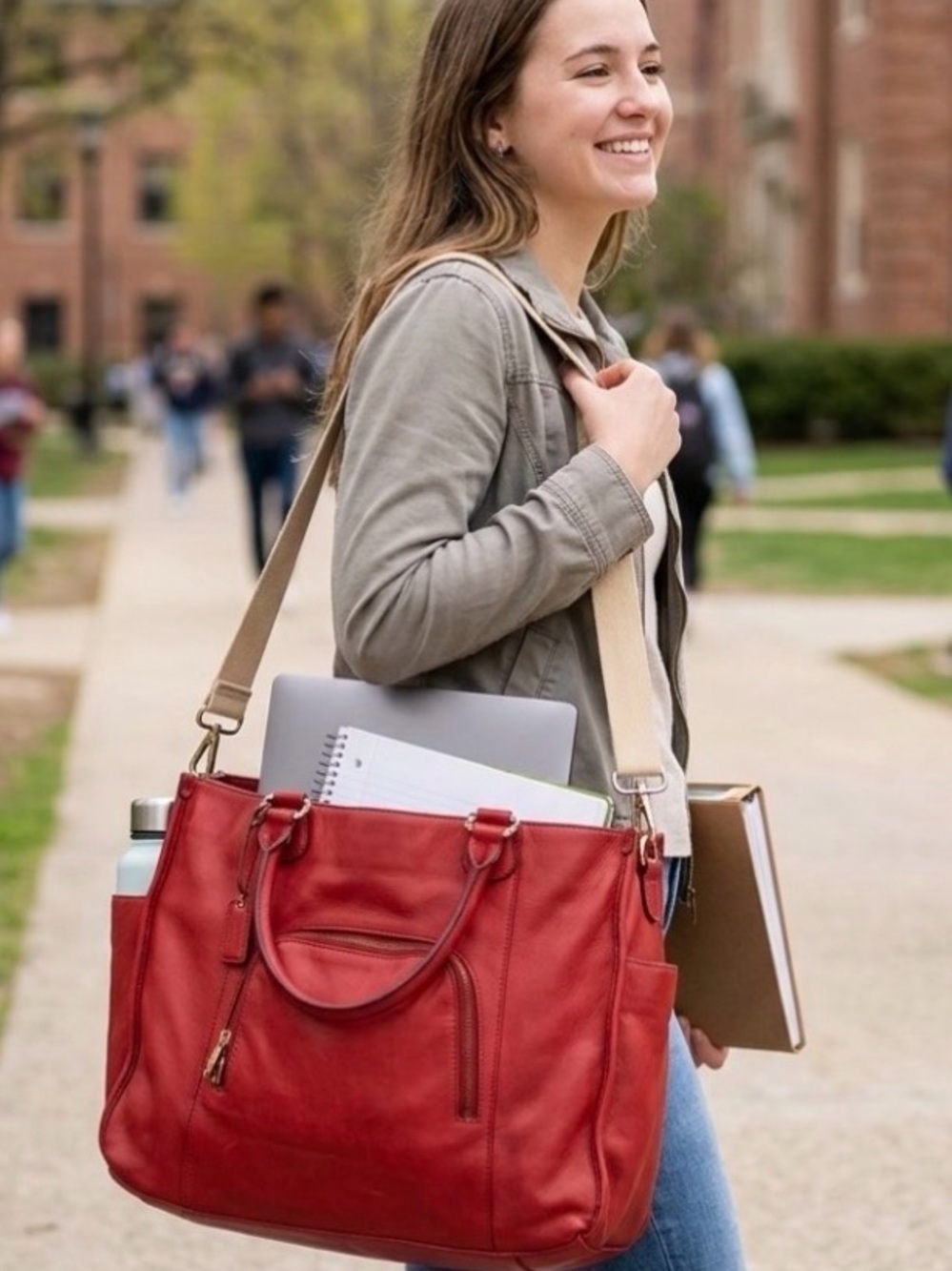Liz Claiborne Red Leather Tote with Tan Strap